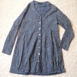 Cut Loose Shirt Dress Knee Length Blue Crinkle Fabric Notch Collar XL Women